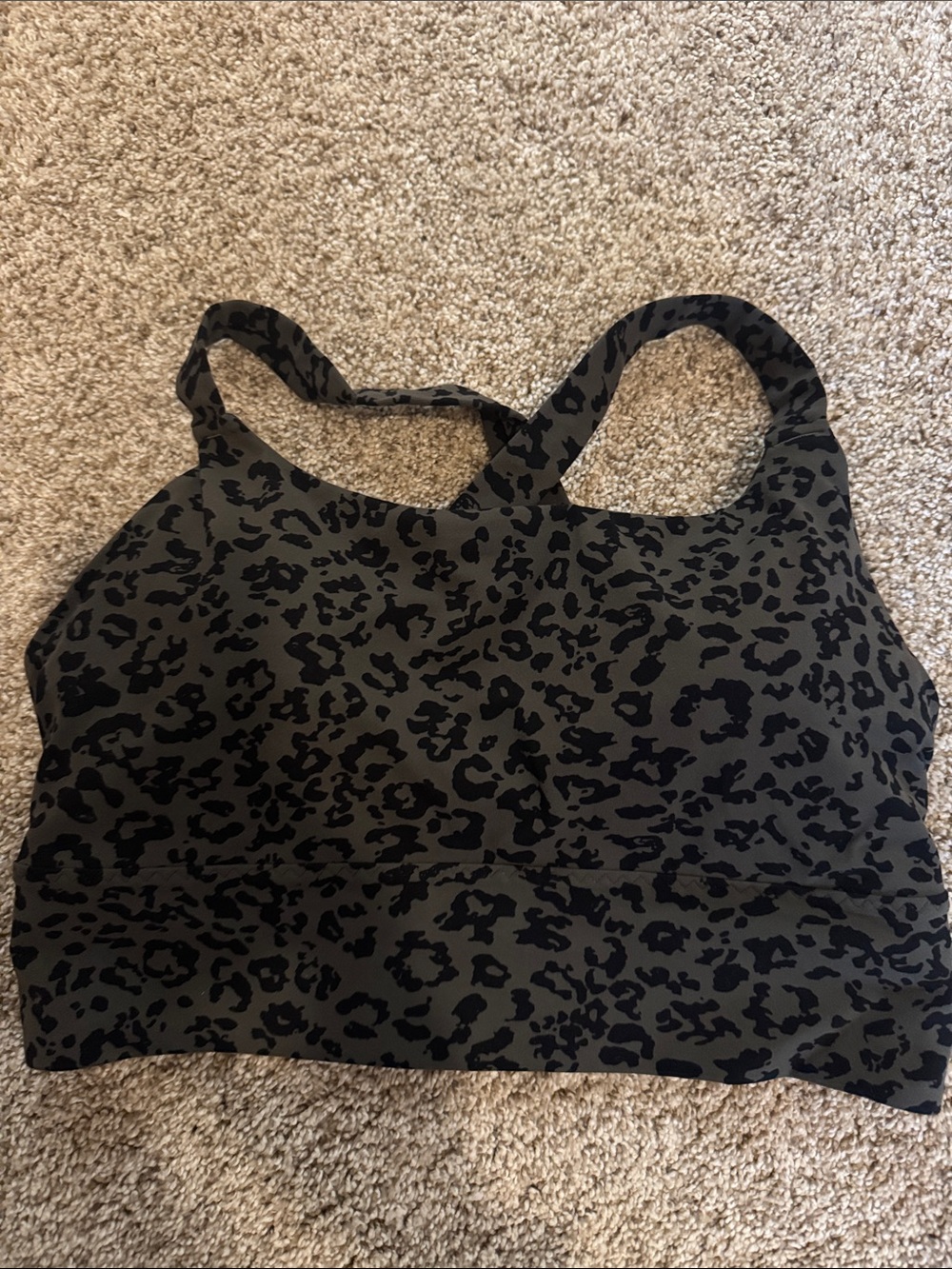 Athleta Grey and Black Leopard-Print Sports Bra